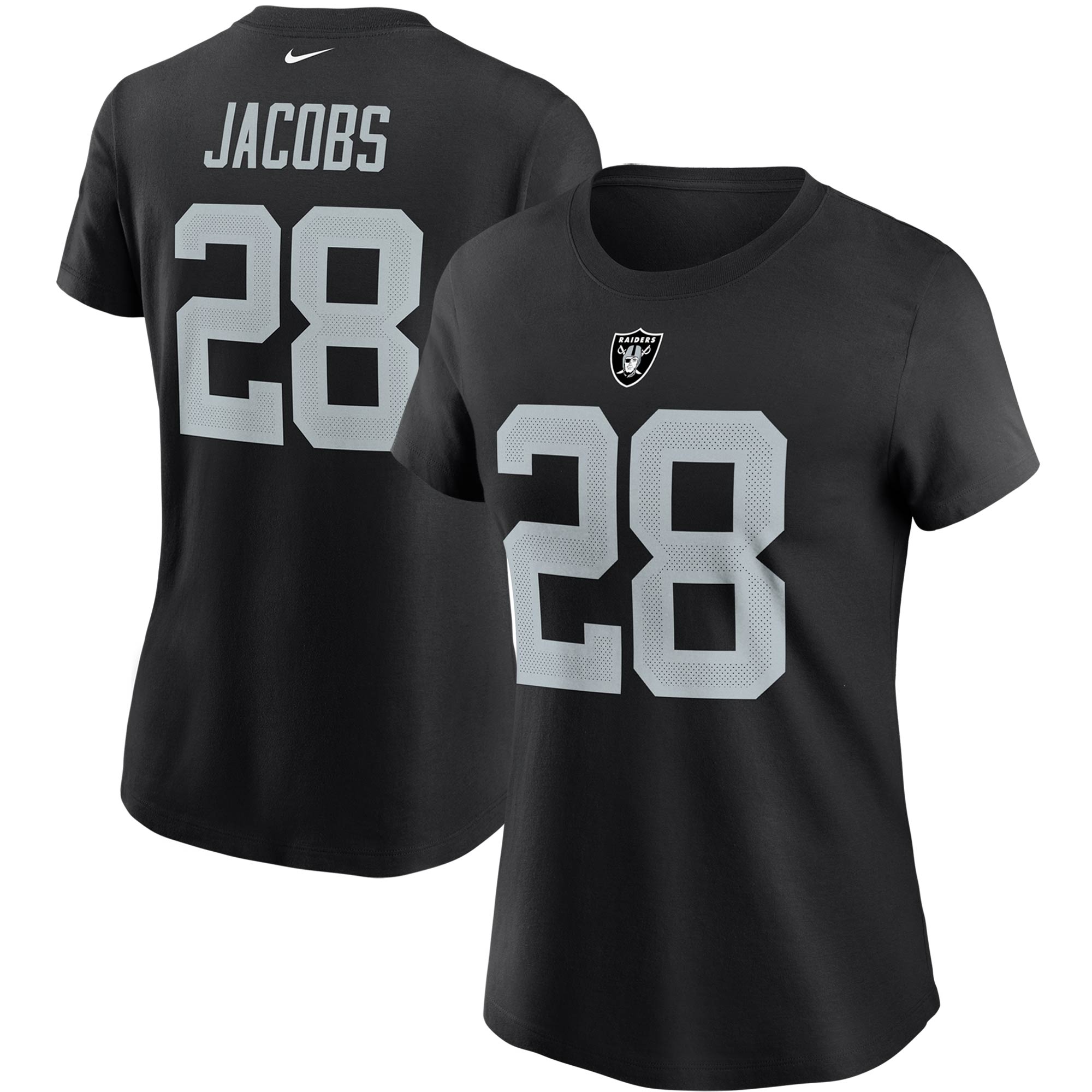 Schwarzes Nike Josh Jacobs Las Vegas Raiders T-Shirt mit Name und Nummer für Damen