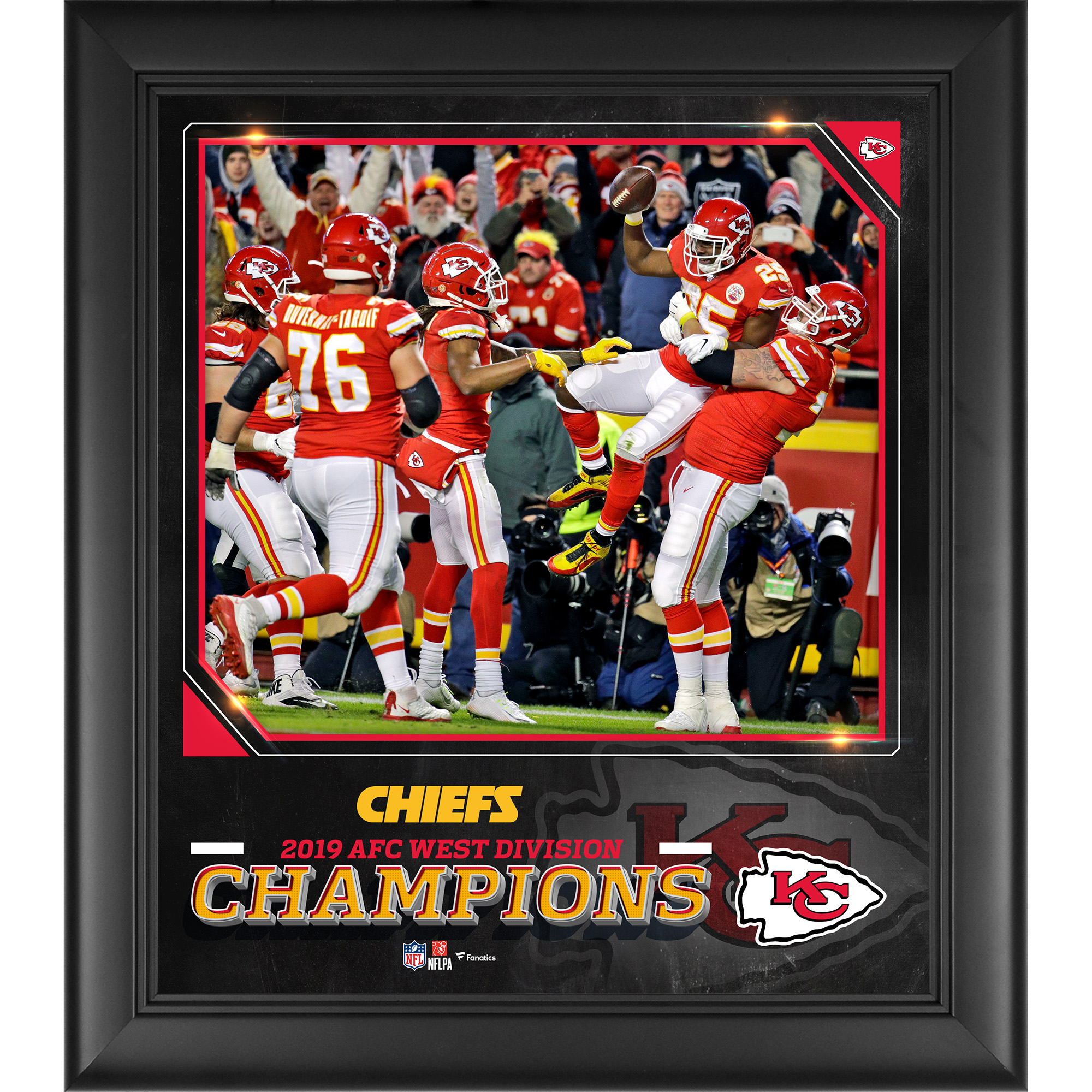 Kansas City Chiefs – gerahmte Collage mit Meisterschaftstiteln der AFC West Division 2019, 15 x 17 Zoll