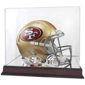 Vitrine für den San Francisco 49ers-Helm (NFC-Champions 2019, Mahagoni) mit Logo