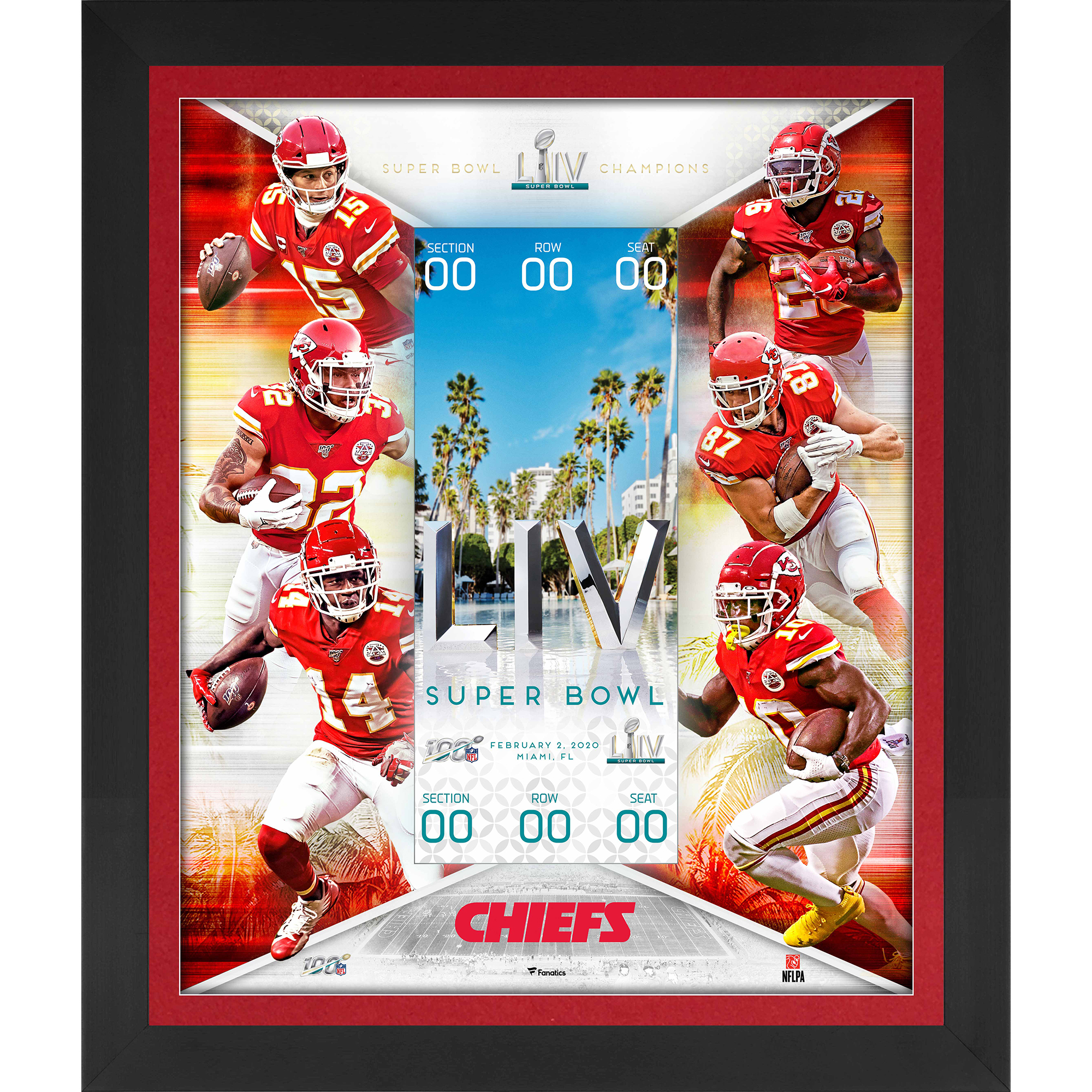 Kansas City Chiefs – Gerahmte, schwebende Ticketcollage für den Super Bowl LIV Champions, 58,4 x 68,6 cm