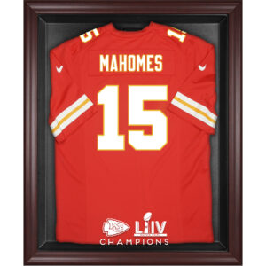 Kansas City Chiefs – Mahagoni-gerahmte Vitrine mit Super Bowl LIV Champions-Trikot-Logo