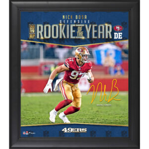 Nick Bosa San Francisco 49ers, gerahmt, 15 x 17 Zoll, Collage „NFL Defensive Rookie of the Year 2019“, Faksimile-Signatur