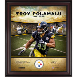 Troy Polamalu, Pittsburgh Steelers, gerahmt, 15 x 17 Zoll, Hall of Fame-Karriereprofil