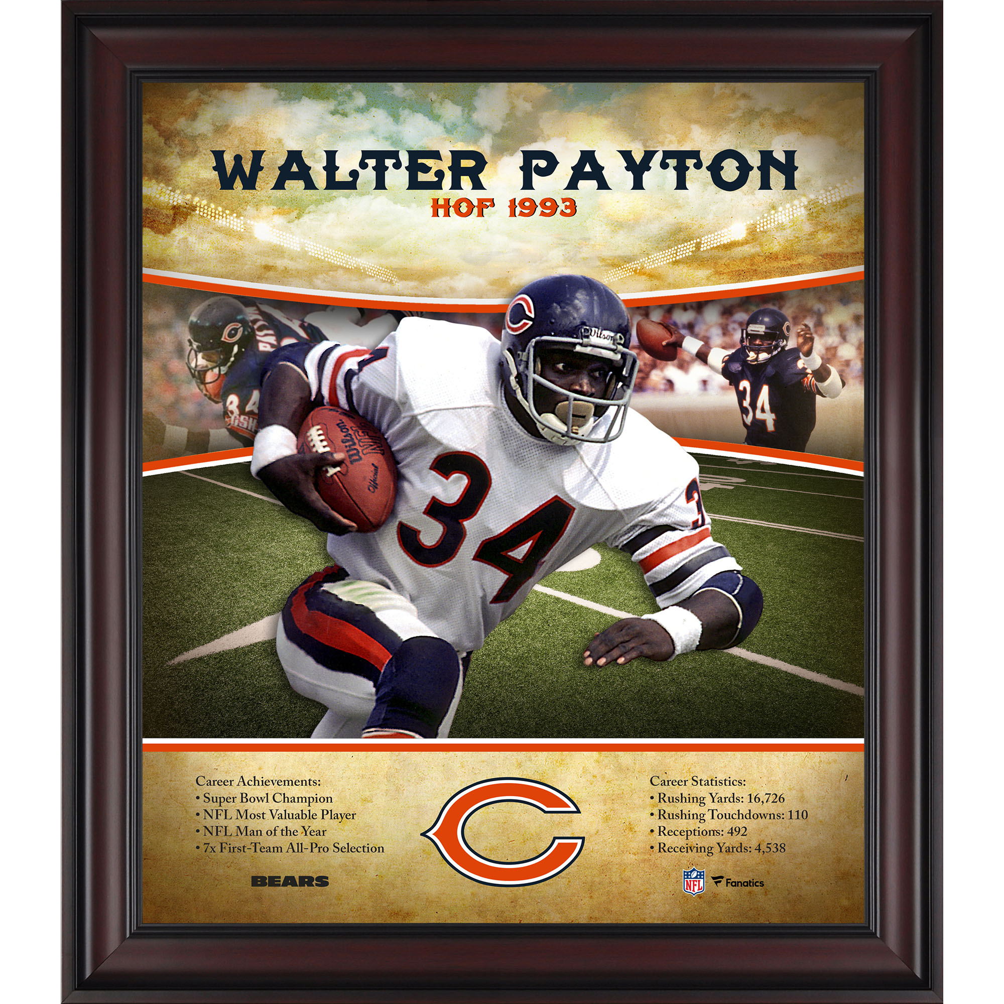 Walter Payton Chicago Bears gerahmtes 15″ x 17″ Hall of Fame Karriereprofil