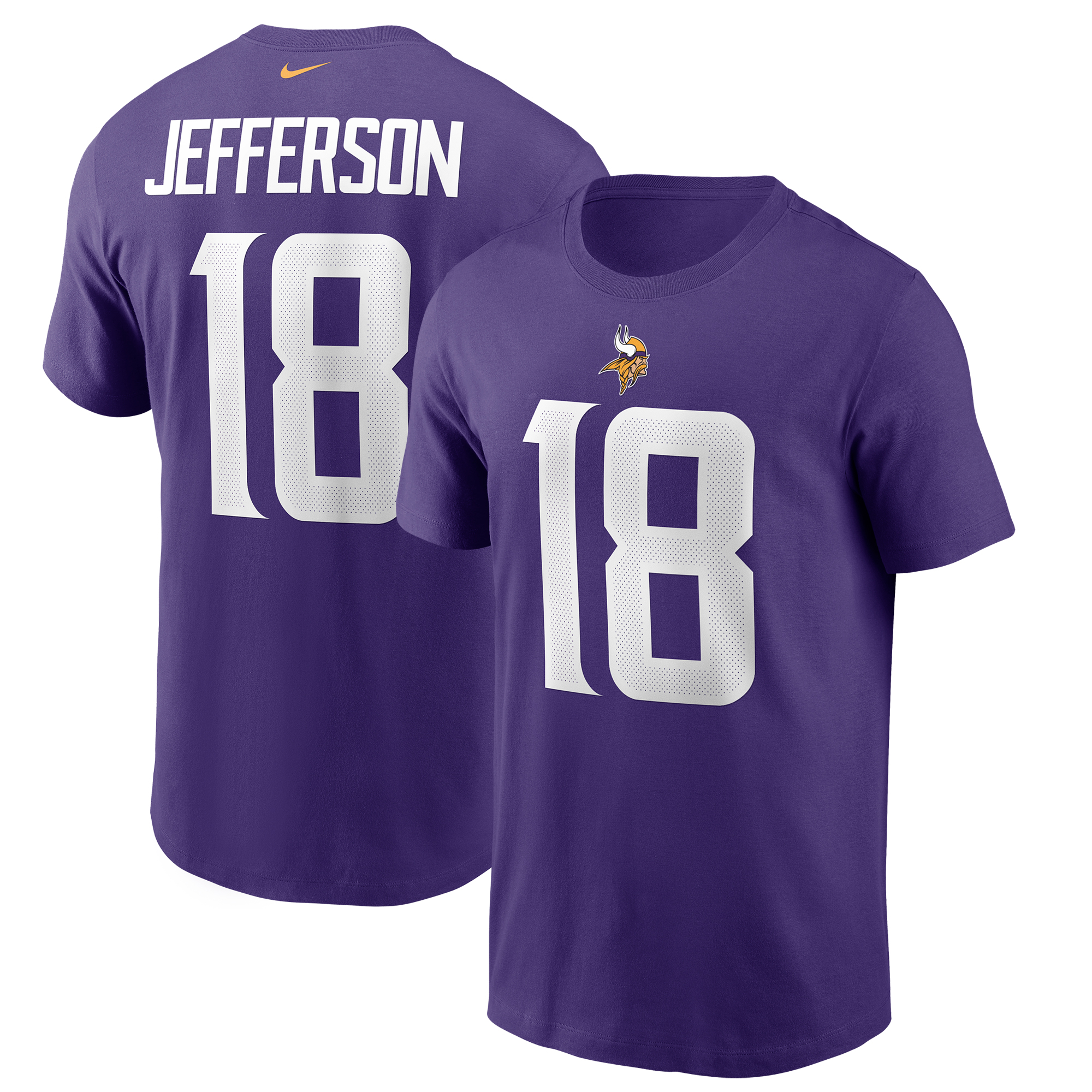 Lilafarbenes Nike-T-Shirt „Justin Jefferson“ der Minnesota Vikings mit Name und Nummer für Herren