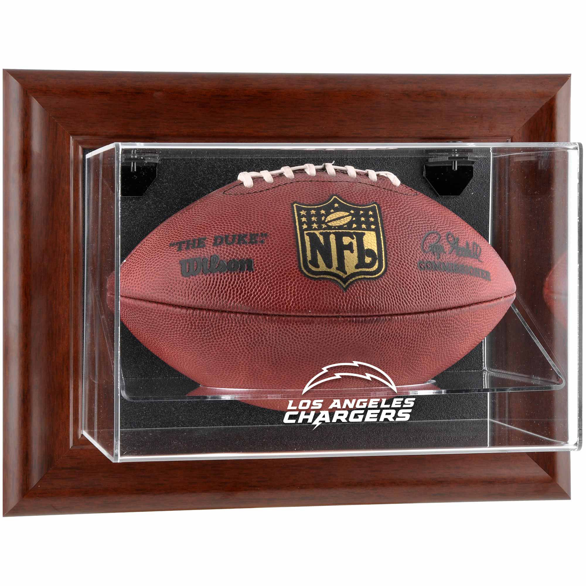 Los Angeles Chargers – Wandmontierbare Football-Vitrine mit Teamlogo, brauner Rahmen