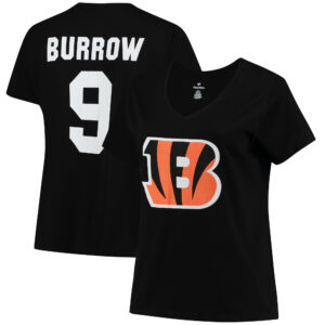 Joe Burrow Black Cincinnati Bengals Plus Size Fair Catch T-Shirt mit V-Ausschnitt für Damen mit Namen und Nummer