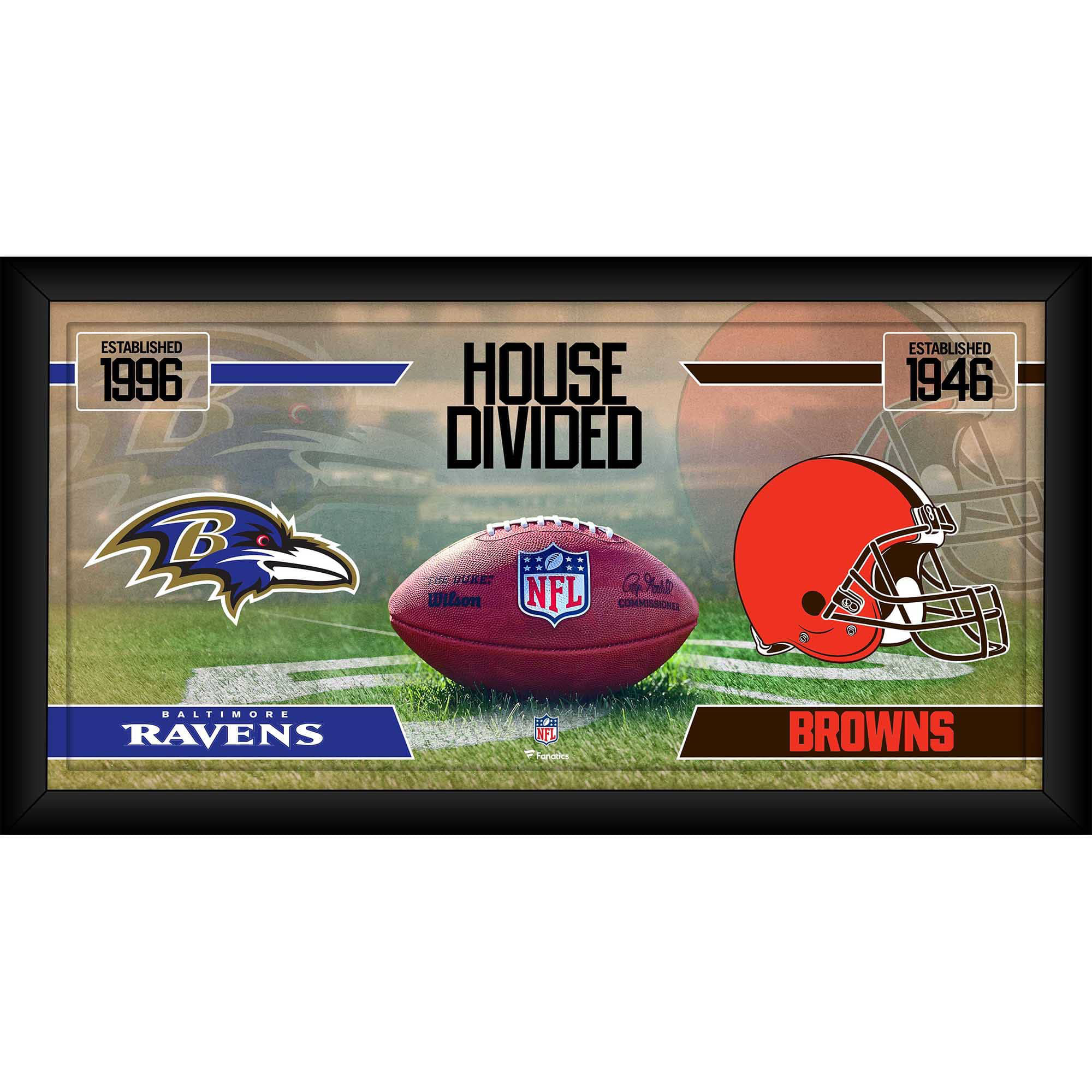 Baltimore Ravens vs. Cleveland Browns, gerahmt, 25,4 x 50,8 cm, House Divided Football Collage