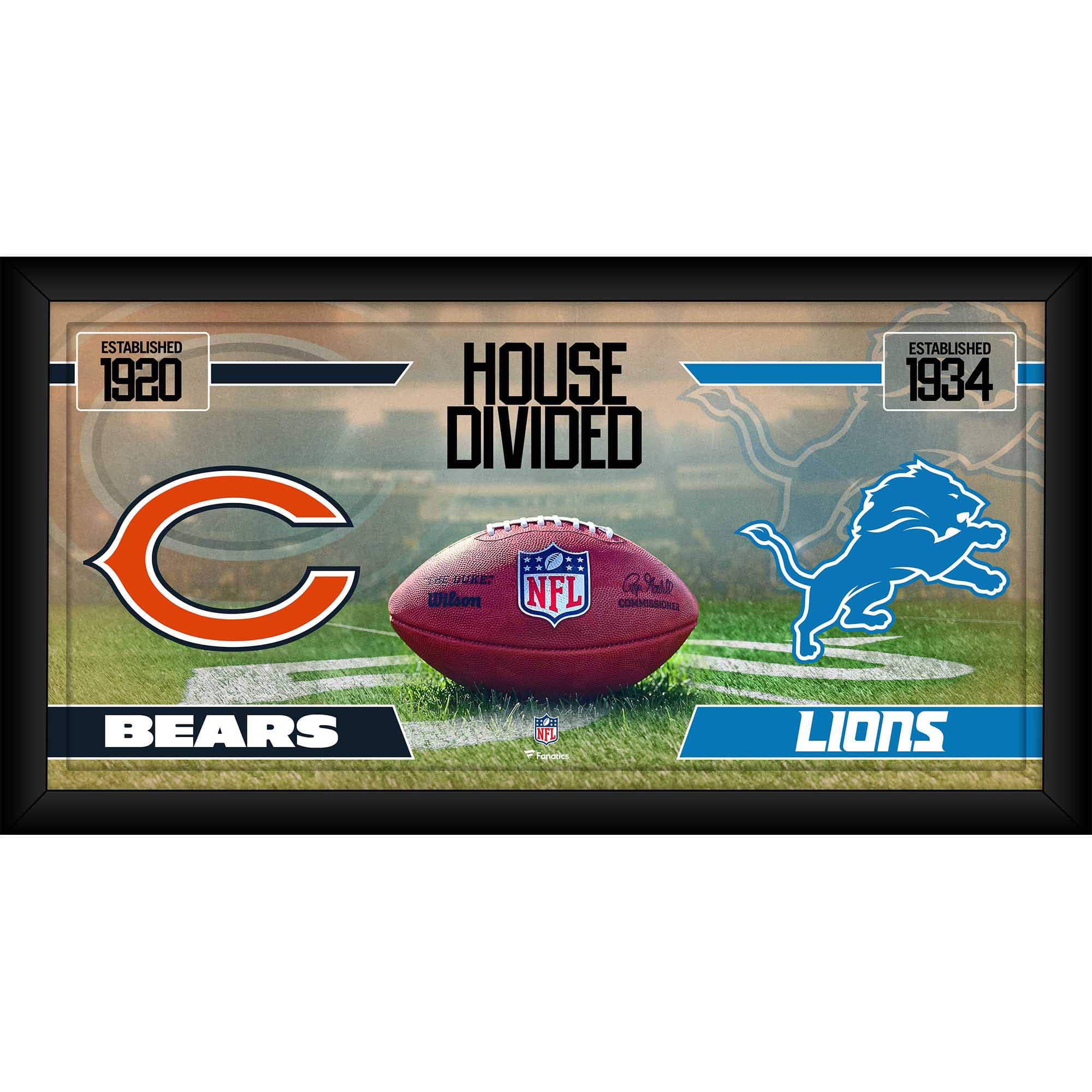 Chicago Bears vs. Detroit Lions, gerahmt, 25,4 x 50,8 cm, House Divided Football Collage