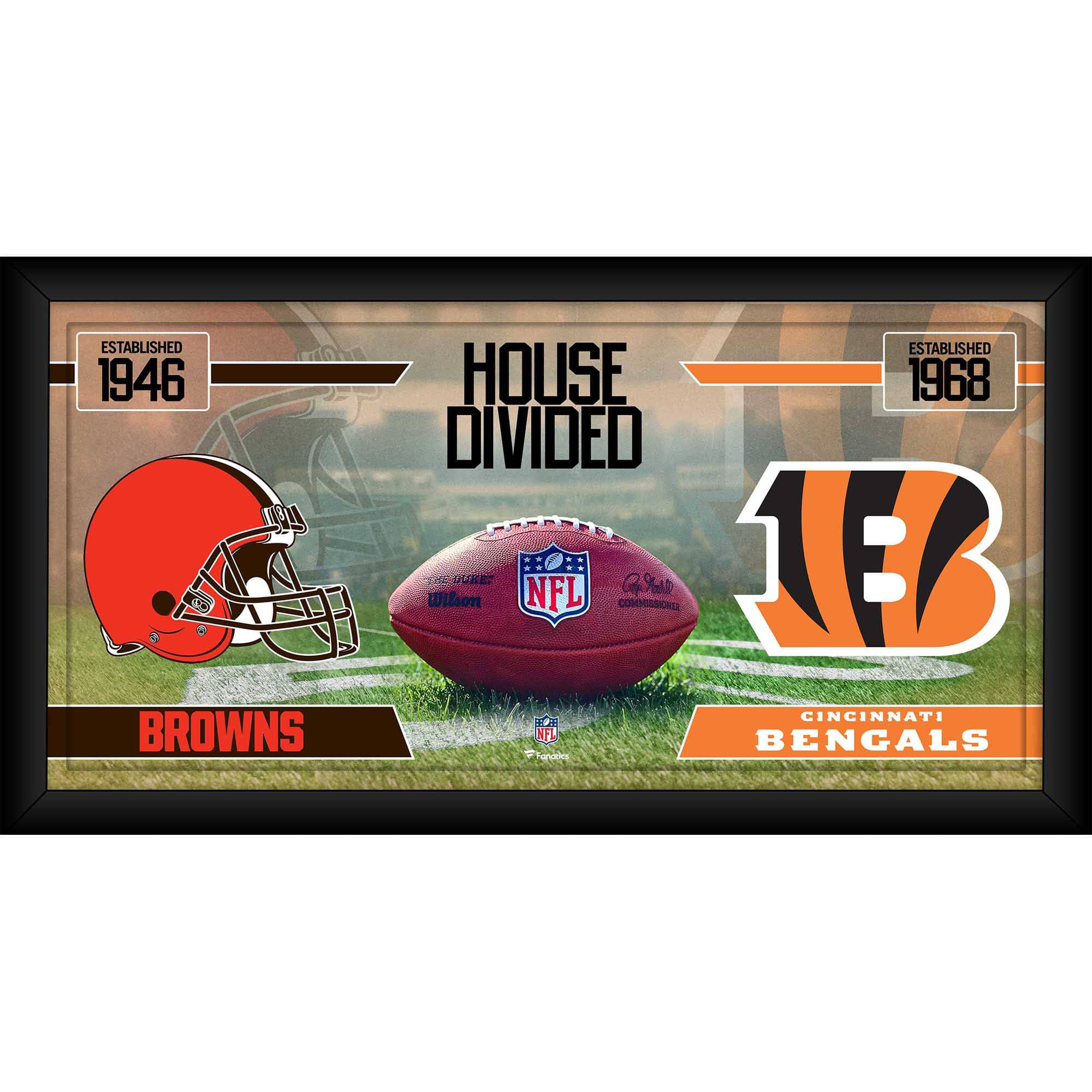 Cleveland Browns vs. Cincinnati Bengals, gerahmt, 25,4 x 50,8 cm, House Divided Football Collage