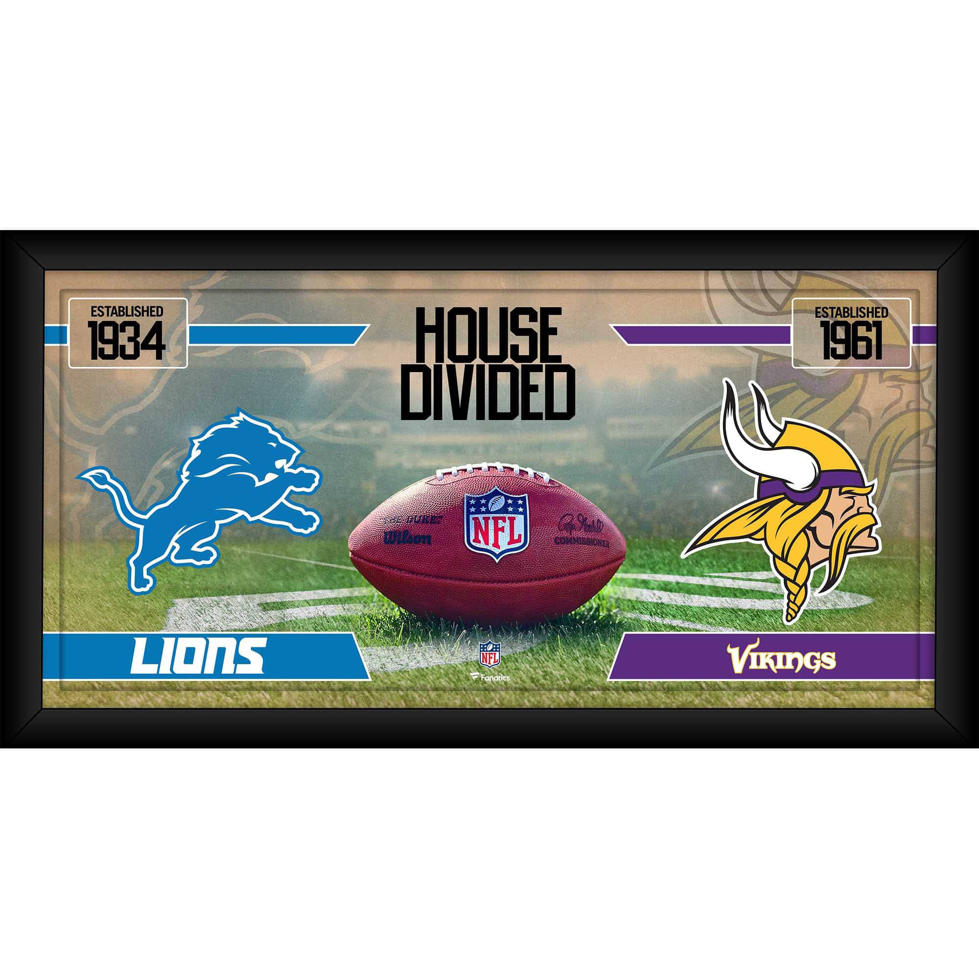 Detroit Lions vs. Minnesota Vikings, gerahmt, 25,4 x 50,8 cm, House Divided Football Collage