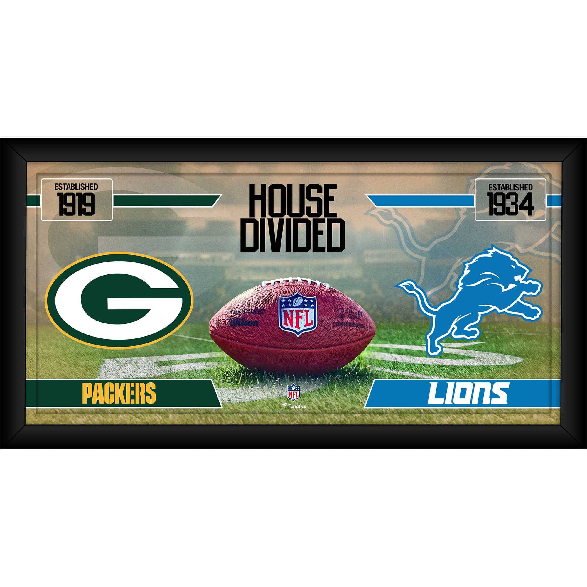 Green Bay Packers vs. Detroit Lions, gerahmt, 25,4 x 50,8 cm, Haus geteilte Football-Collage