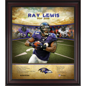 Hall of Fame-Karriereprofil von Ray Lewis, Baltimore Ravens, gerahmt, 15 x 17 Zoll