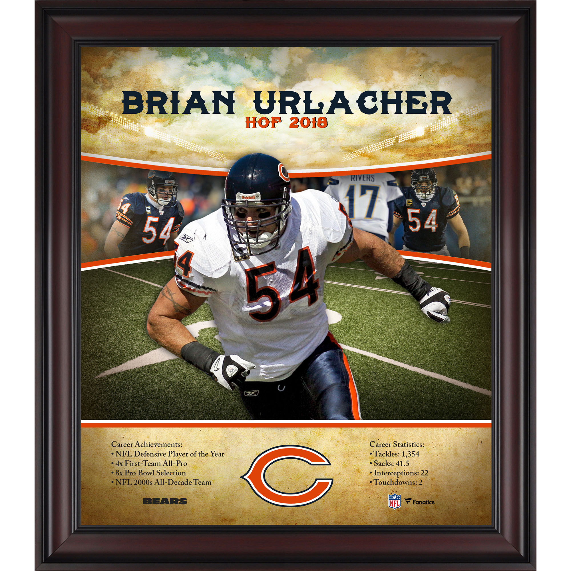 Brian Urlacher Chicago Bears Hall of Fame Karriereprofil, gerahmt, 15 x 17 Zoll