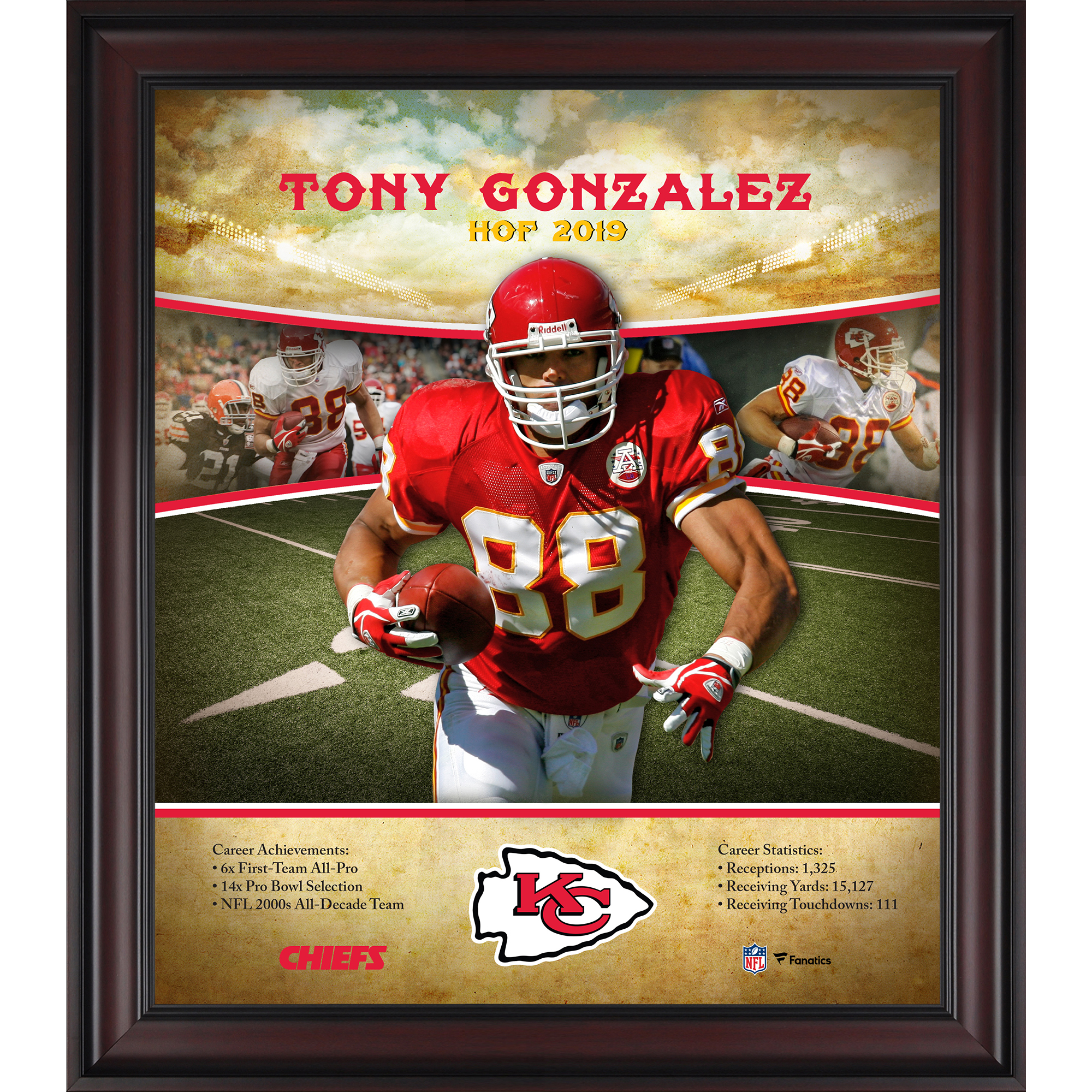 Tony Gonzalez Kansas City Chiefs Hall of Fame Karriereprofil, gerahmt, 15 x 17 Zoll