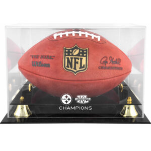 Goldene Vitrine mit klassischem Football-Logo der Pittsburgh Steelers für den Super Bowl XL Champions