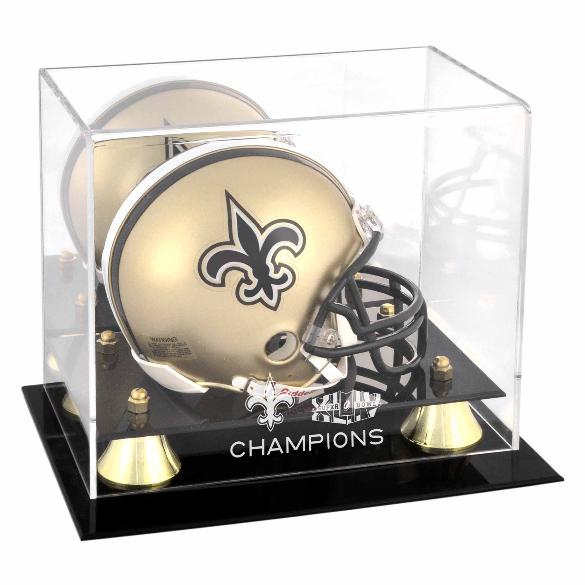 Goldener klassischer Mini-Helm der New Orleans Saints mit Logo des Super Bowl XLIV-Champions