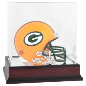 Mahagoni-Vitrine mit Mini-Helm-Logo der Green Bay Packers, Super Bowl XLV Champions