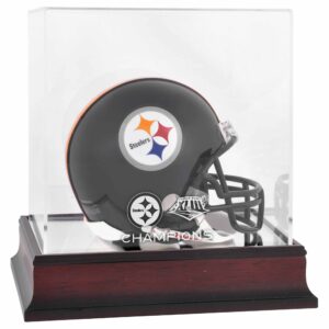 Vitrine mit Mahagoni-Mini-Helm-Logo der Pittsburgh Steelers, Super Bowl XLIII-Champions