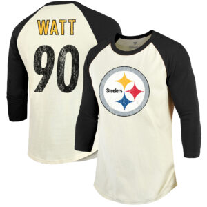 Majestic Threads T.J. Watt Creme/Schwarz Pittsburgh Steelers Vintage-T-Shirt mit 3/4-Ärmeln und Spielername und -nummer für Herren