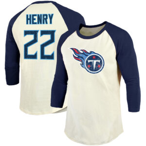 Majestic Threads Derrick Henry Creme/Marineblau Tennessee Titans Vintage-T-Shirt mit 3/4-Ärmeln, Spielername und -nummer