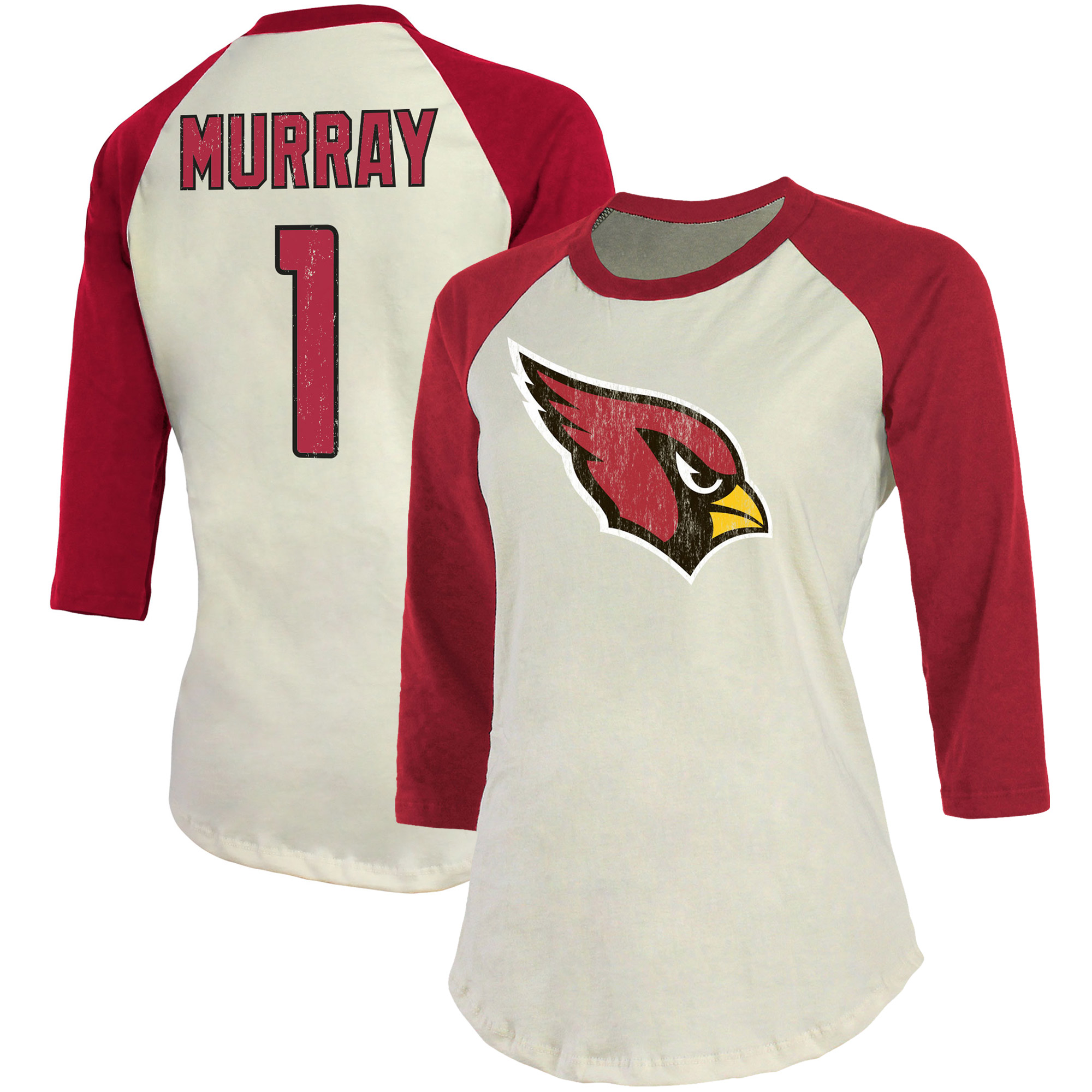 Majestic Threads Kyler Murray Creme Arizona Cardinals Spielername und -nummer Tri-Blend T-Shirt mit Dreiviertelärmeln für Damen