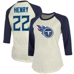 Majestic Threads Derrick Henry Creme/Marineblau Tennessee Titans Spieler-Raglan-T-Shirt mit Namen und Nummer und 3/4-Ärmeln