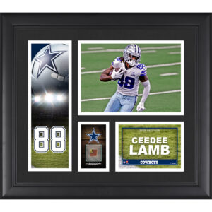 CeeDee Lamb Dallas Cowboys Gerahmte 15″ x 17″ Spielercollage mit einem Stück eines beim Spiel verwendeten Footballs