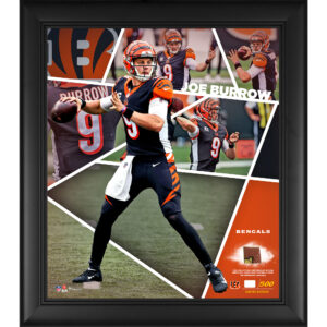 Joe Burrow, Cincinnati Bengals, gerahmte Collage eines Impact-Spielers, 15 x 17 Zoll, mit einem Stück eines beim Spiel verwendeten Footballs, limitierte Auflage von 500 Stück