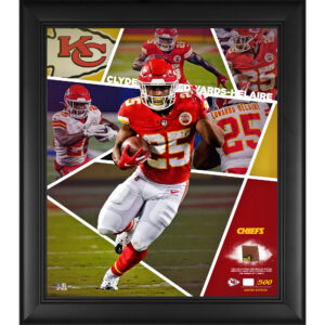 Clyde Edwards-Helaire Kansas City Chiefs – gerahmte Collage eines Impact-Players, 15 x 17 Zoll, mit einem Stück eines beim Spiel verwendeten Footballs – limitierte Auflage von 500 Stück