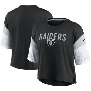 Nike Damen – Tri-Blend Performance-Crop-Top mit Spitznamen „Las Vegas Raiders“ in Schwarz/Weiß