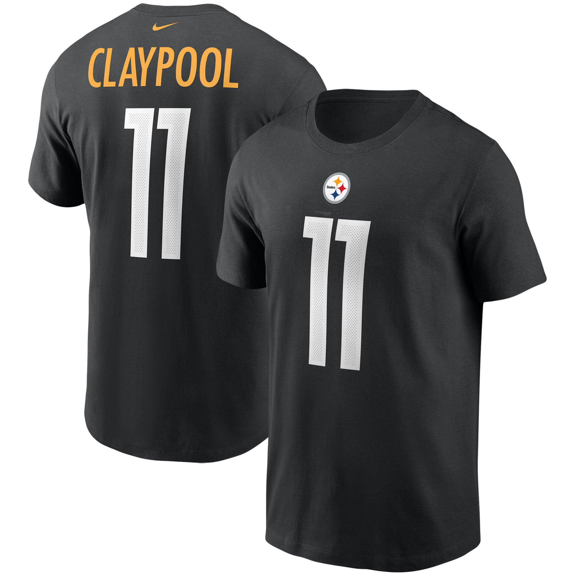 Nike Chase Claypool Pittsburgh Steelers T-Shirt mit Name und Nummer für Herren, schwarz