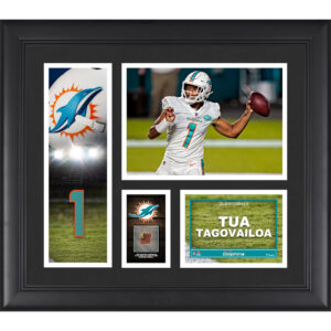 Tua Tagovailoa Miami Dolphins, gerahmte 15 x 17 Zoll große Spielercollage mit einem Stück eines beim Spiel verwendeten Footballs