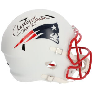 Von Curtis Martin signierter Riddell Alternate Revolution Speed ​​Replica-Helm in Mattweiß mit der Aufschrift „HOF 12“ von den New England Patriots