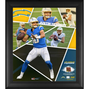 Gerahmte Collage eines Impact-Players von Justin Herbert, Los Angeles Chargers, 15 x 17 Zoll, mit einem Stück eines beim Spiel verwendeten Footballs – limitierte Auflage von 500 Stück