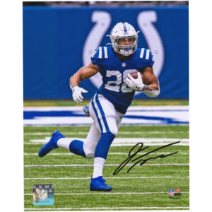 Jonathan Taylor, Indianapolis Colts, signiertes Lauffoto im Royal Jersey, 20,3 x 25,4 cm