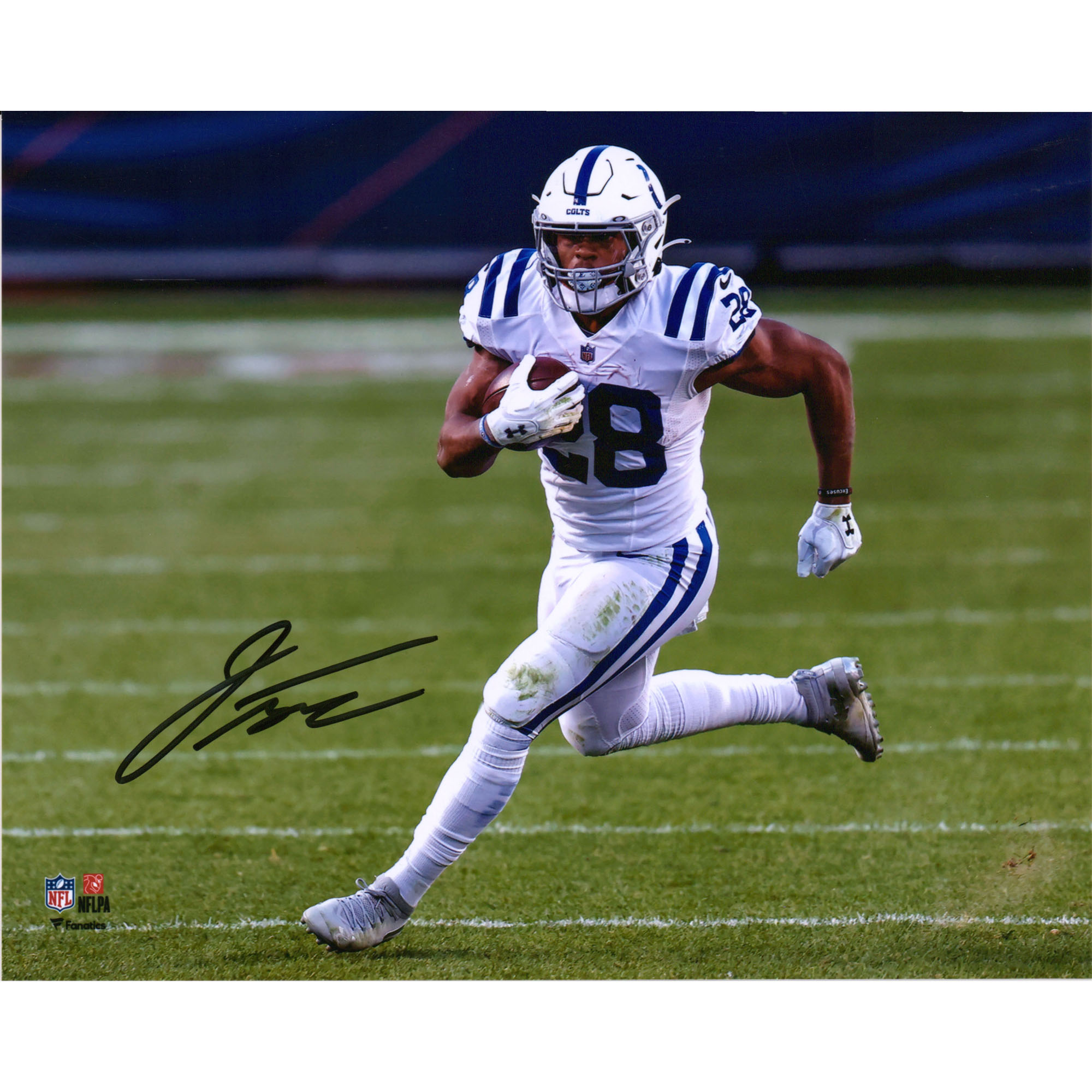 Jonathan Taylor, Indianapolis Colts, signiertes Lauffoto, 20,3 x 25,4 cm, weißes Trikot