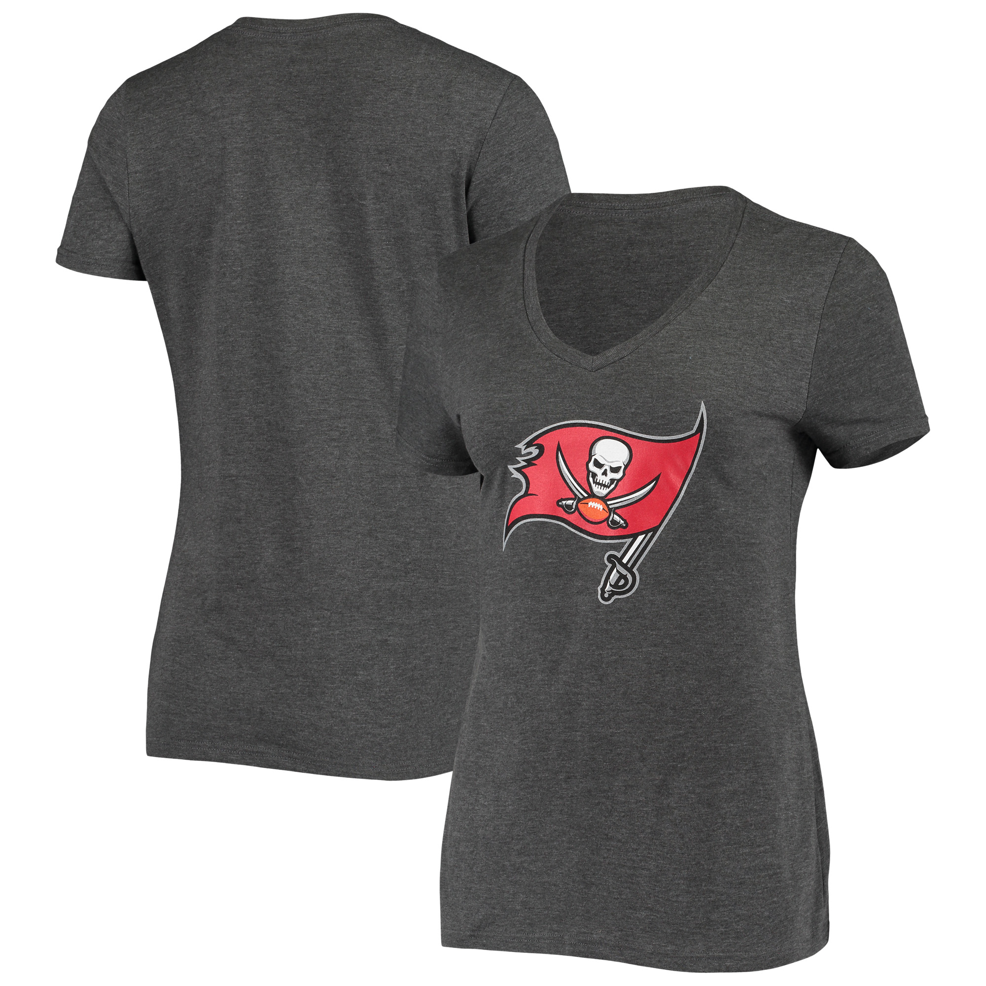 Damen Tampa Bay Buccaneers Fanatics Heathered Charcoal Primärlogo T-Shirt mit V-Ausschnitt