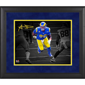 Aaron Donald Los Angeles Rams Gerahmtes 11 x 14 Zoll Spotlight-Foto – Faksimile-Signatur