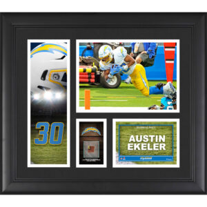 Gerahmte Spielercollage von Austin Ekeler, Los Angeles Chargers, 15 x 17 Zoll, mit einem Stück eines beim Spiel verwendeten Footballs