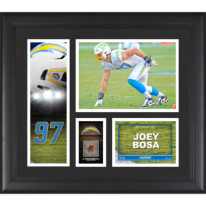 Gerahmte Spielercollage von Joey Bosa, Los Angeles Chargers, 15 x 17 Zoll, mit einem Stück eines beim Spiel verwendeten Footballs