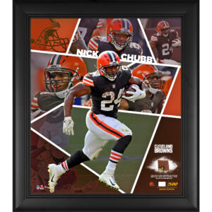 Nick Chubb Cleveland Browns – gerahmte Collage eines Impact-Players, 15 x 17 Zoll, mit einem Stück eines beim Spiel verwendeten Footballs – limitierte Auflage von 500 Stück