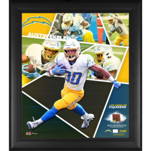 Austin Ekeler Los Angeles Chargers, gerahmte 15 x 17 Zoll große Impact-Player-Collage mit einem Stück eines beim Spiel verwendeten Footballs – limitierte Auflage von 500 Stück