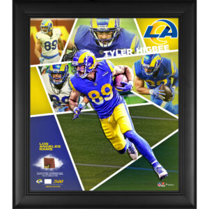 Tyler Higbee Los Angeles Rams, gerahmte Collage eines Impact-Players, 15 x 17 Zoll, mit einem Stück eines beim Spiel verwendeten Footballs, limitierte Auflage von 500 Stück