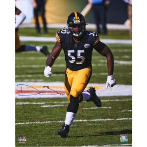 Signiertes Foto von Devin Bush (Pittsburgh Steelers), 40,6 x 50,8 cm, schwarzes Trikot, Hochformat