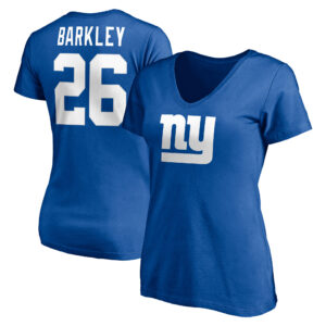 Damen Saquon Barkley Royal New York Giants Spielersymbol Name und Nummer Fanatics T-Shirt mit V-Ausschnitt