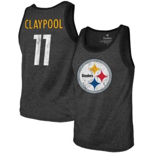Majestic Threads Chase Claypool – Schwarz meliertes Pittsburgh Steelers-Tanktop mit Namen und Nummer aus Tri-Blend-Material für Herren