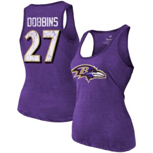 Majestic Threads J.K. Dobbins Tri-Blend-Tanktop für Damen in meliertem Lila mit Namen und Nummer der Baltimore Ravens