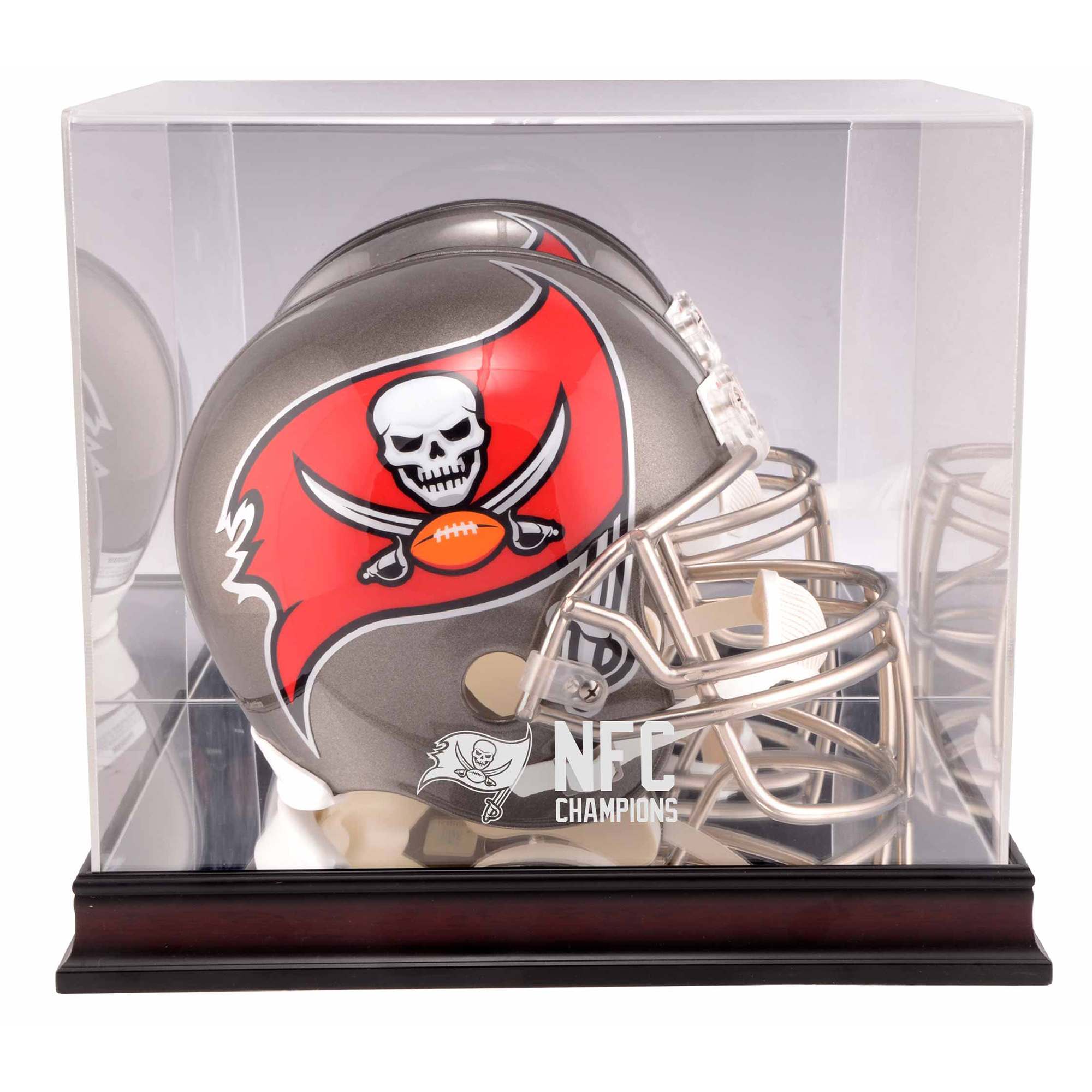 Vitrine für den Helm der Tampa Bay Buccaneers 2020 NFC Champions aus Mahagoni mit Logo