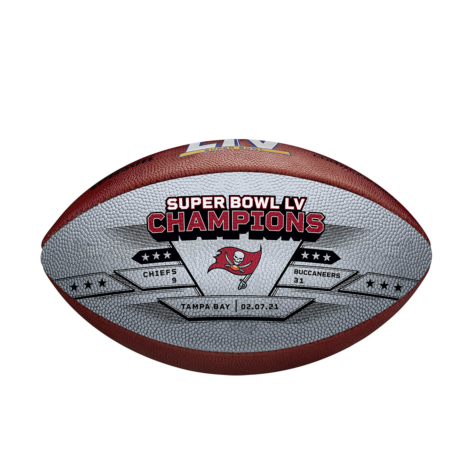 Tampa Bay Buccaneers – unsignierter Super Bowl LV Champs Wilson Championship Football aus metallischem Leder